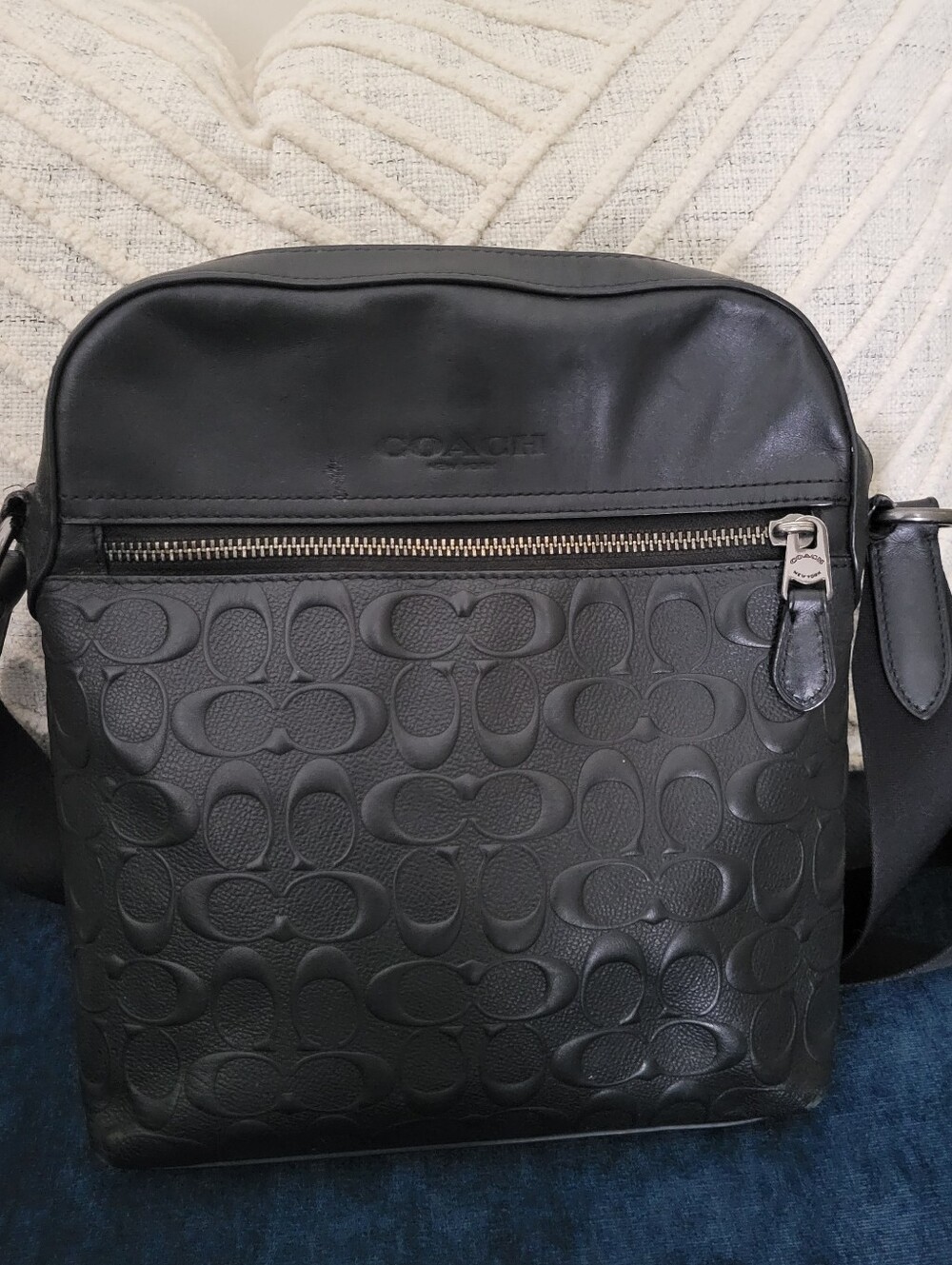 Coach Men's Black Embossed Leather Crossbody Bag